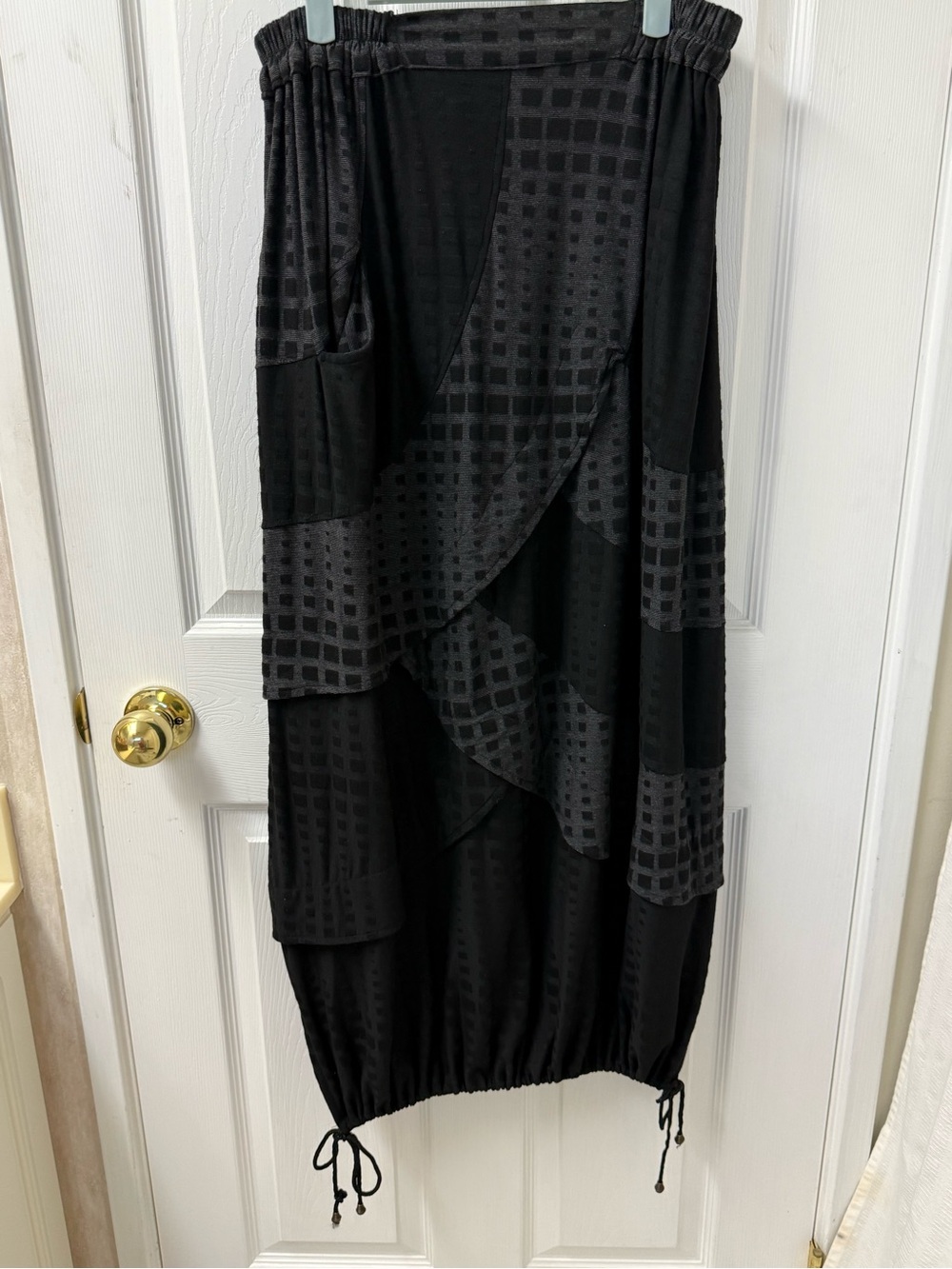 Prisa Collection Midi Parachute Skirt Tie Side Hem Lagenlook M L Boho Black Gray